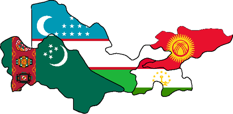 Туркменистан, Узбекистан, Таджикистан, Киргистан ка́рта